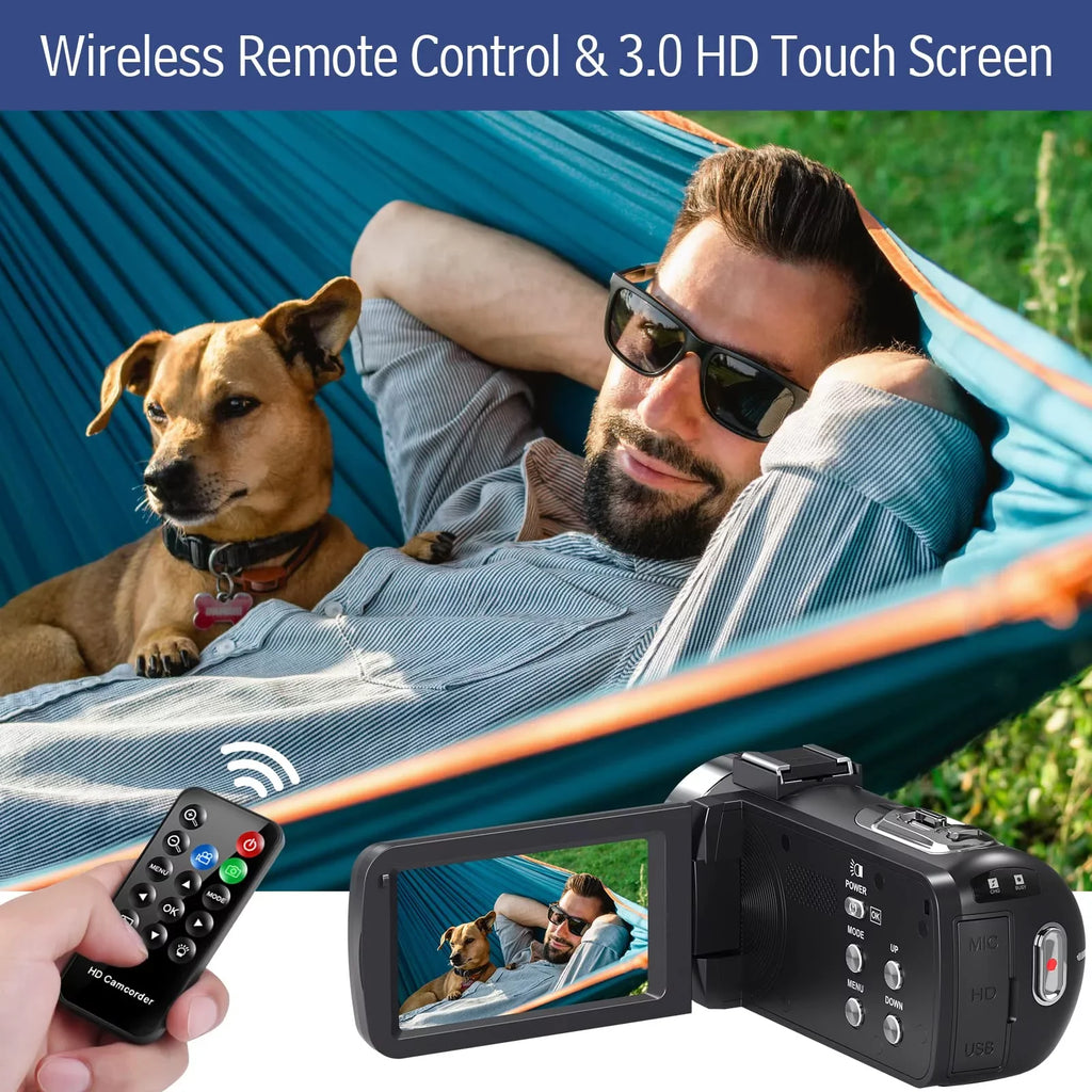 MARVUE Video Camera 4K Camera 48MP 30FPS Camcorder 18X Digital Zoom 3.0" LCD Touch Monitor Vlogging Camera for YouTube with IR Night Vision