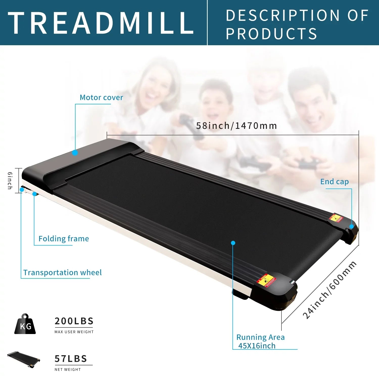 Portable Treadmill Under Desk Walking Pad Flat Slim Treadmill with LDE Display & Sport APP, Running Machine for Apartment and Small Space without Assembling Black