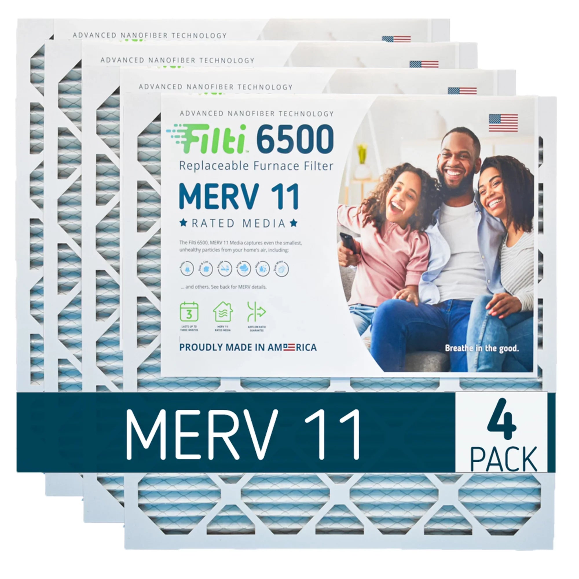 Filti 6500 Pleated Home HVAC Furnace 16x20x1 MERV 11 Air Filter (4 Pack)