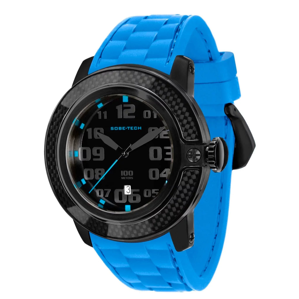 Men's Sobe Tech 50mm Blue Silicone Band IP Steel Case Swiss Quartz Black Dial Watch GR33000