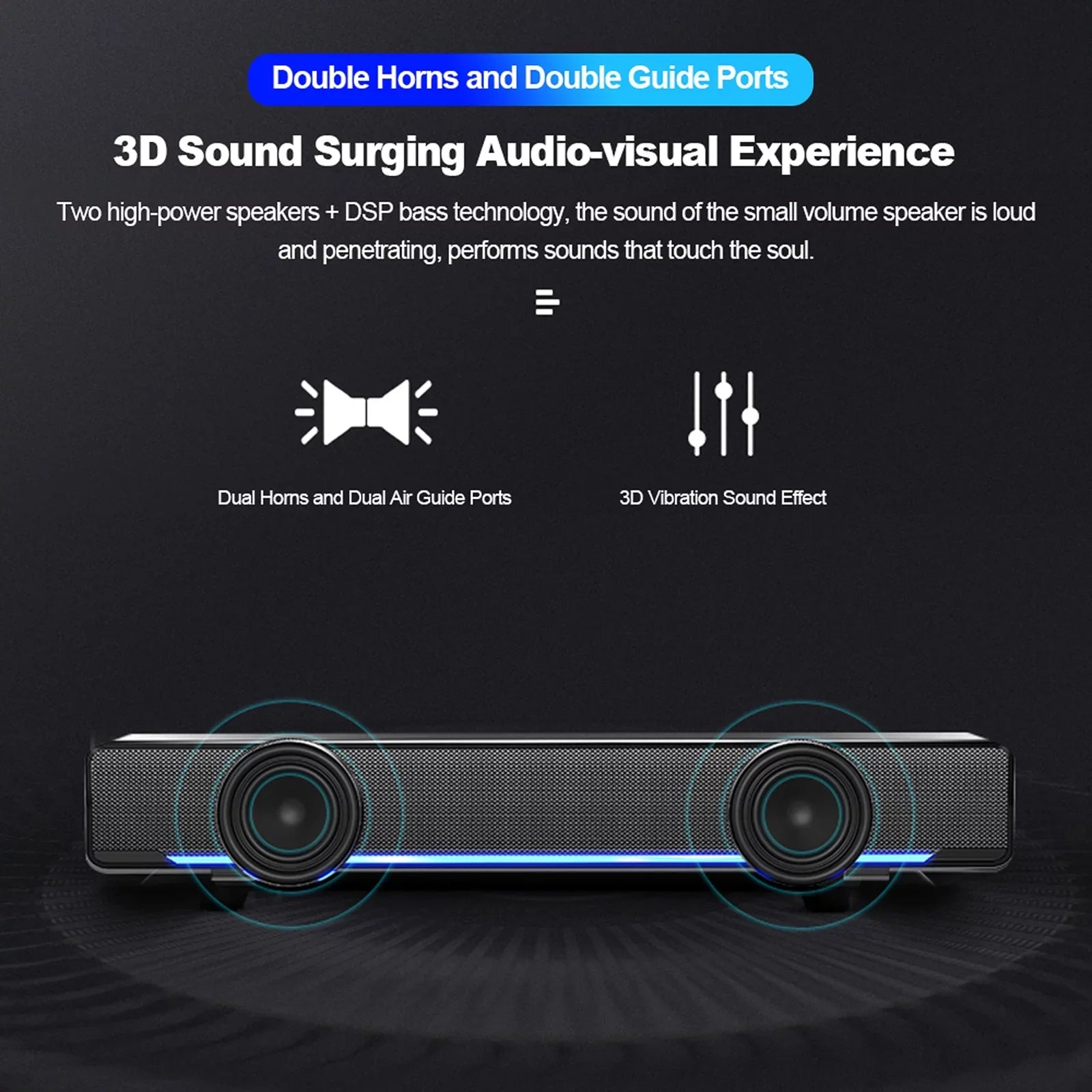 Carevas V-196 USB Wired Computer Speaker Bar Stereo Subwoofer Powerful Music Player Bass Surround Sound Box 3.5mm Audio Input for PC Mobile pc Smartphone Tablet MP3 MP4