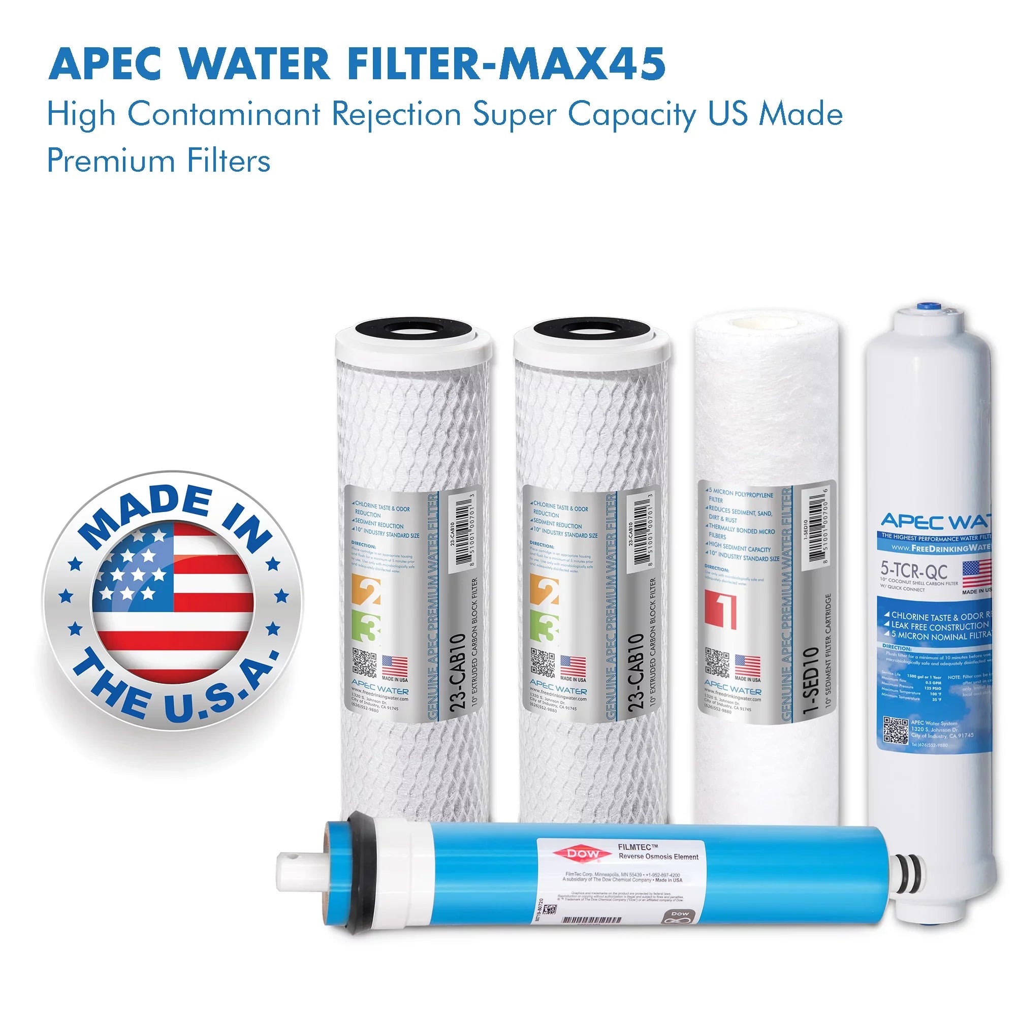 APEC FILTER-MAX45 50 GPD Complete Replacement Filter Set for ULTIMATE Series Reverse Osmosis Liquid Filter System
