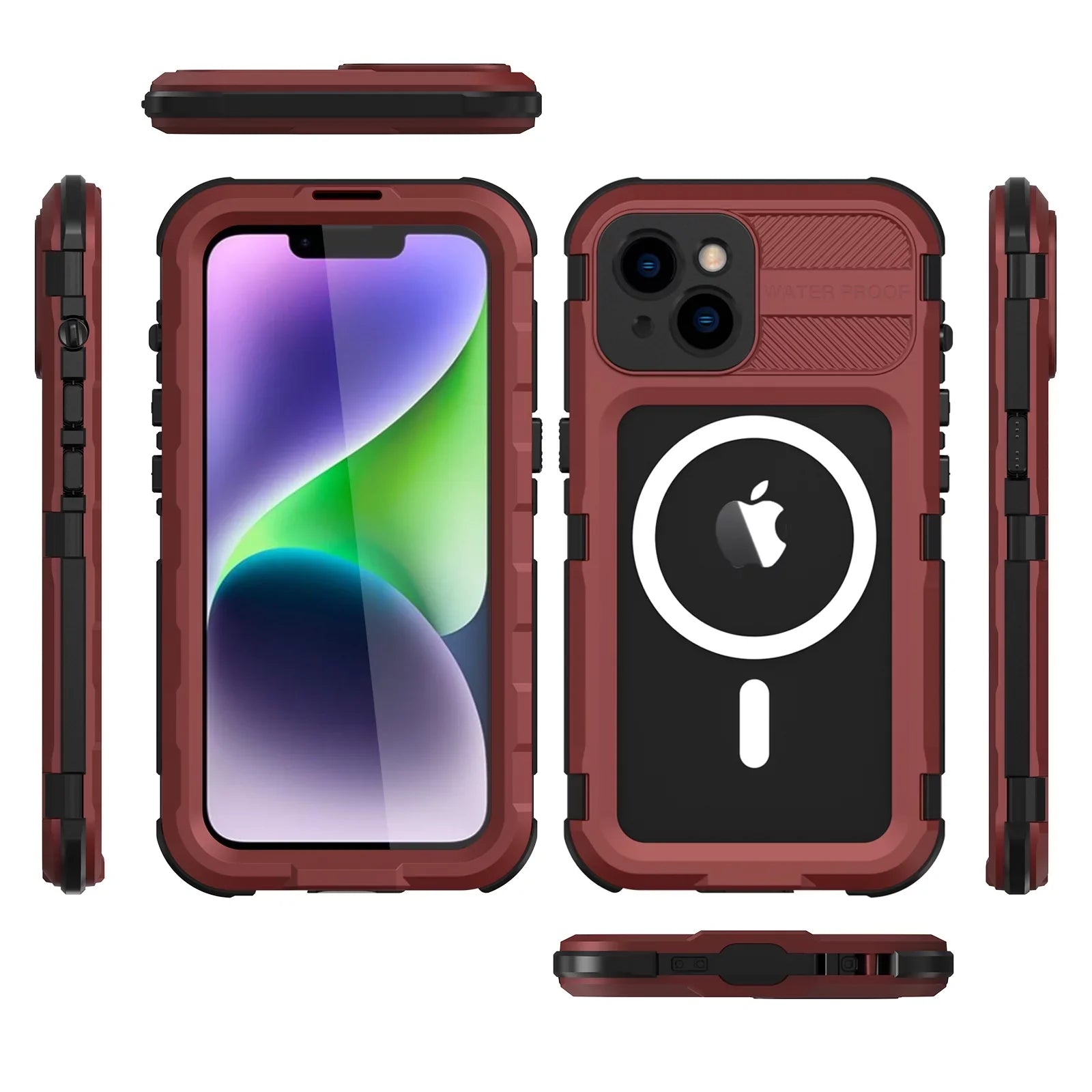 for iPhone 14 Plus Case Liquid Shockproof Dustproof Full-Body Sturdy with Camera Lens Protection and Built-in Monitor Fluid Full Sealed Cover for iPhone 14 Plus, Red