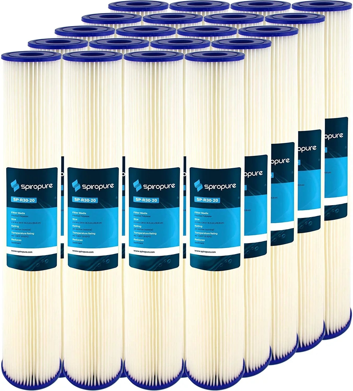 SpiroPure SP-R30-20 20x2.5 30 Micron Pleated Polyester Sediment Liquid Filter Cartridge SPC-25-2030 R30-20 155416-43 (Case of 20)