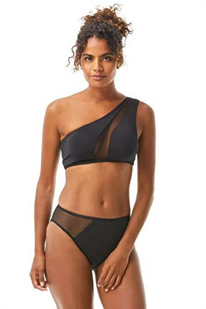 VINCE CAMUTO Women's Black Stretch Lined Bikini Mesh One Shoulder Swimsuit Top XS