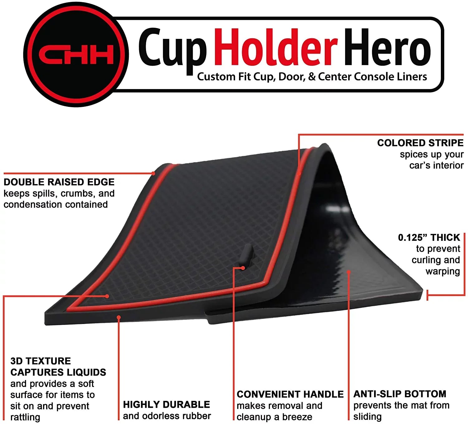 CupHolderHero fits Jeep Wrangler JK Accessories 2007-2010 Premium Interior Non-Slip Anti Dust Cup Holder Inserts, Center Console Liner Mats, Door Pocket Liners 11-pc Set (2007-2010) (Red Trim)