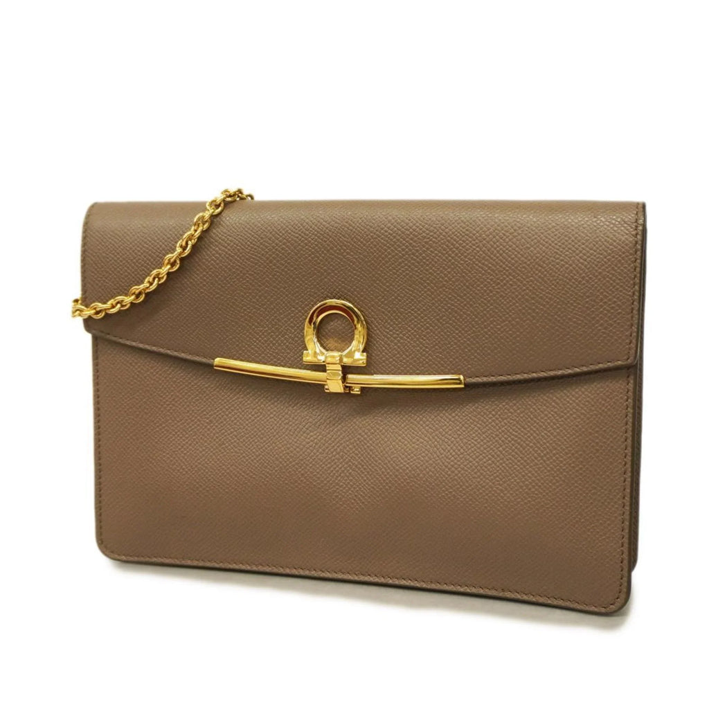 Pre-Owned Salvatore Ferragamo Shoulder Bag Gancini Leather Brown Women's (Good)