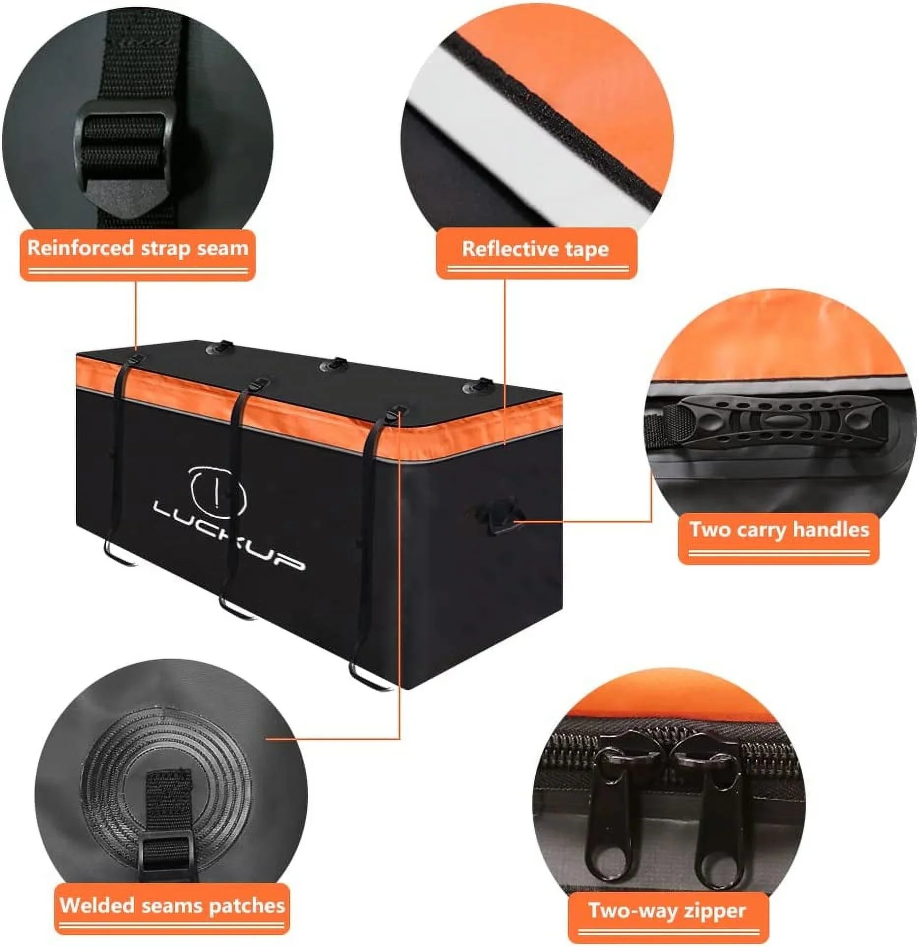 LUCKUP Trailer Hitch Cargo Bag Hitch Cargo Carrier Bag 20 Cubic Feet 100% Fluid Include 6 Reinforced Straps Reflective Strip Design, Fits All Vehicles with Steel Cargo Basket, 59Lx24Wx24H,560L