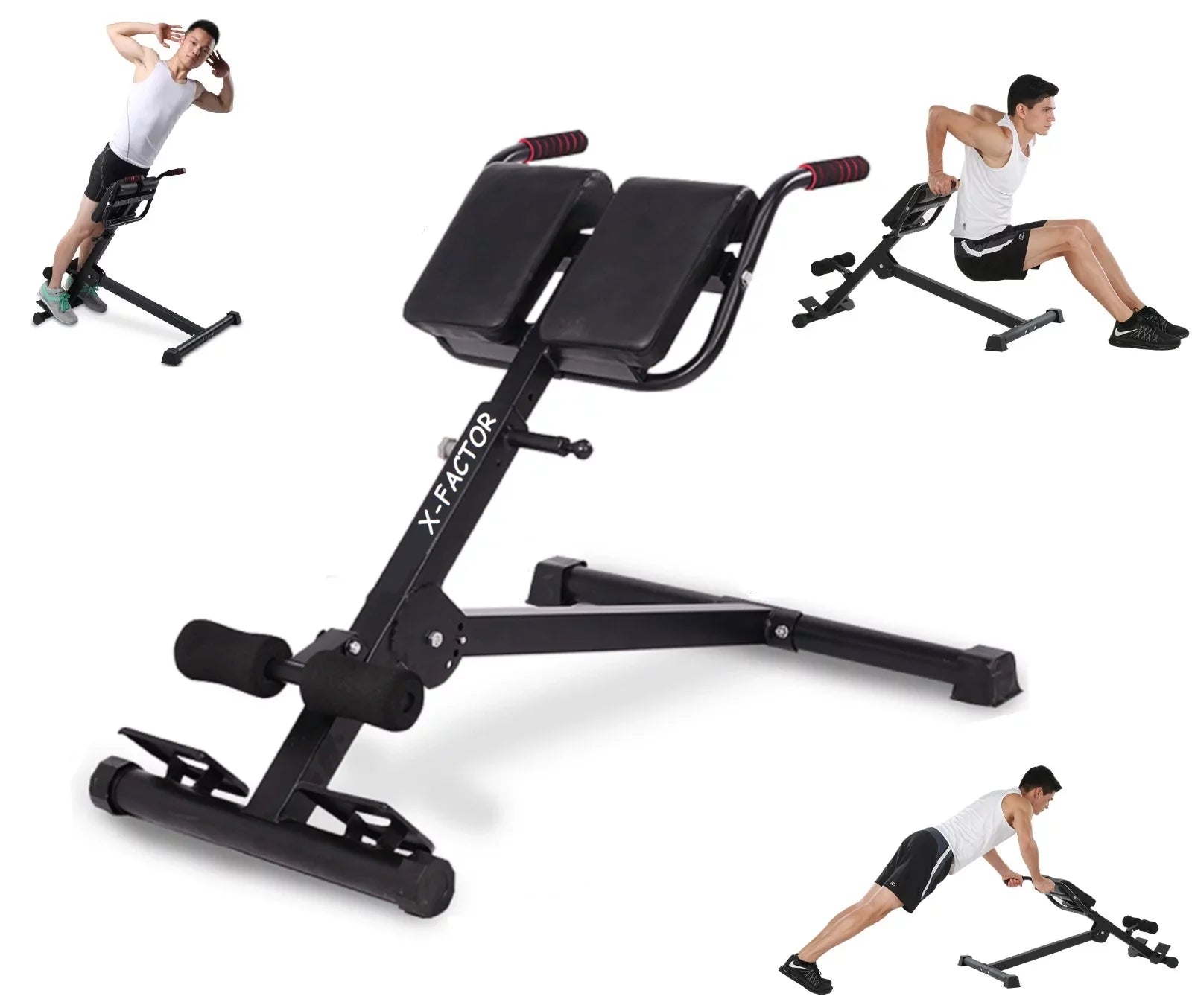 X Factor Adjustable Ab Back Core Strength Exercise Fitness Hyper Extension Roman Chair Exercise Bench Abdominal Strength Training Workout Home Gym