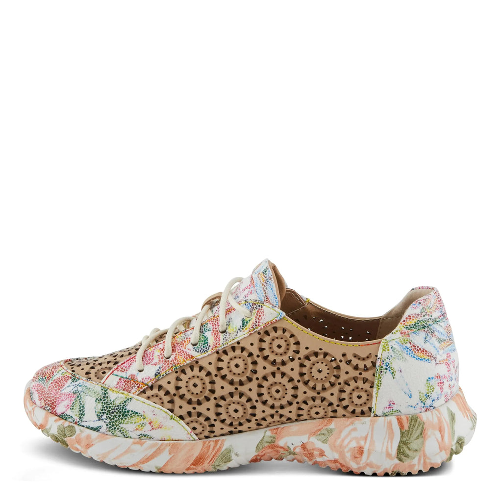 L'Artiste Women's Jazzie Lace-Up Fashion Sneaker with Flowers Beige Multi EU 38/7.5-8