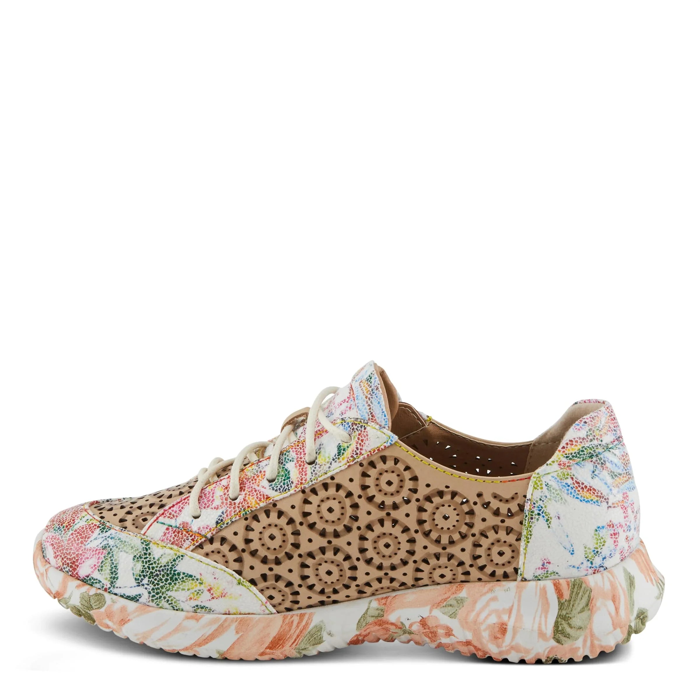 L'Artiste Women's Jazzie Lace-Up Fashion Sneaker with Flowers Beige Multi EU 38/7.5-8