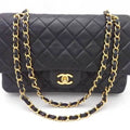 Pre-Owned Chanel CHANEL shoulder bag matelasse double flap leather black gold ladies (Good)