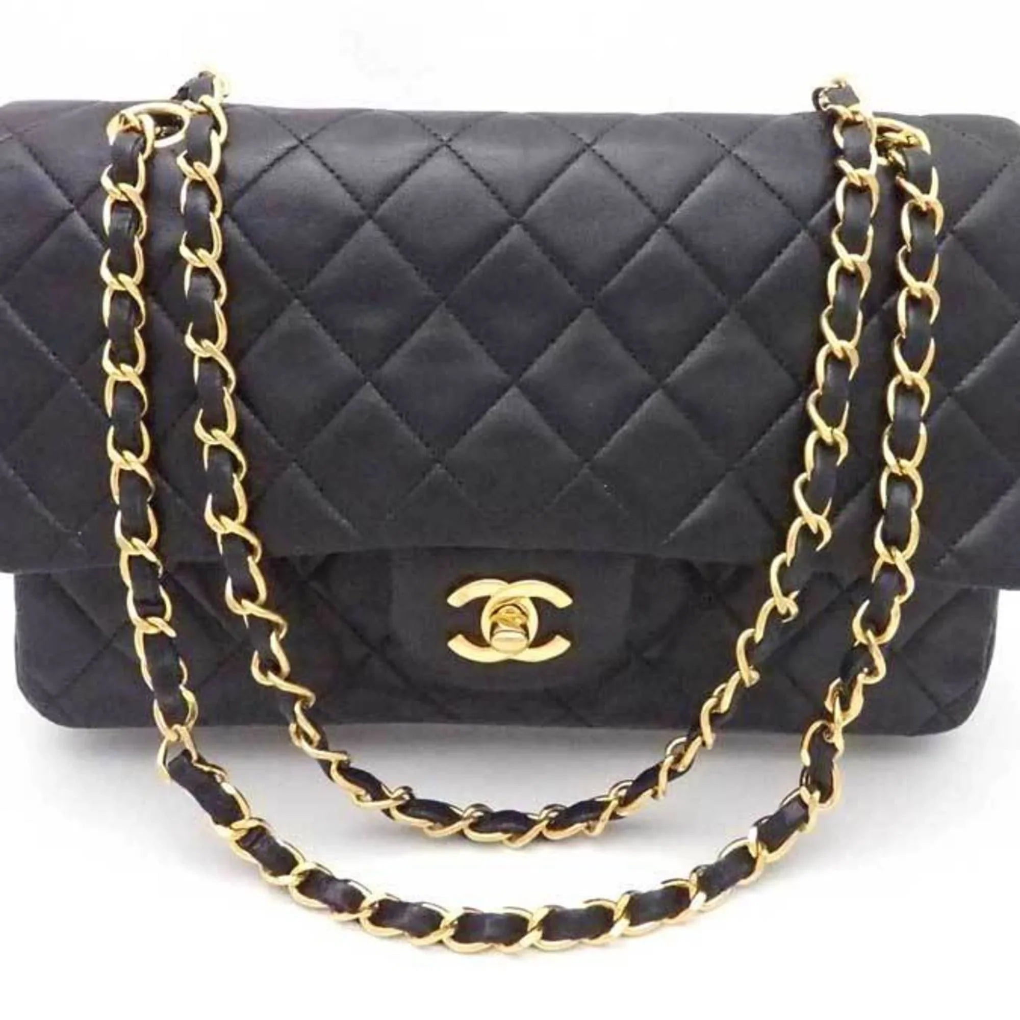Pre-Owned Chanel CHANEL shoulder bag matelasse double flap leather black gold ladies (Good)