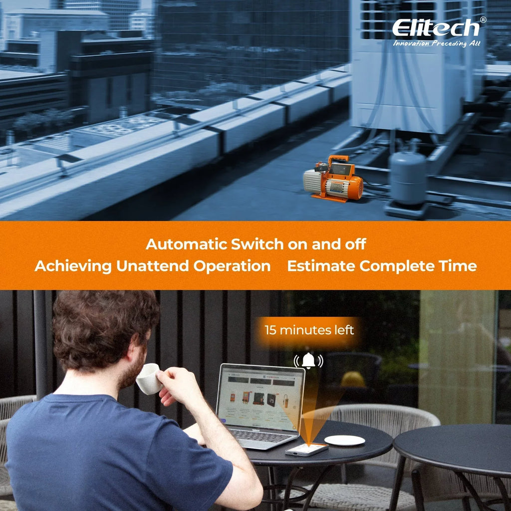 Elitech Chipset HVAC Vacuum Pump 7 CFM 2 Stage Vacuum Gauge App Control, SVP-7