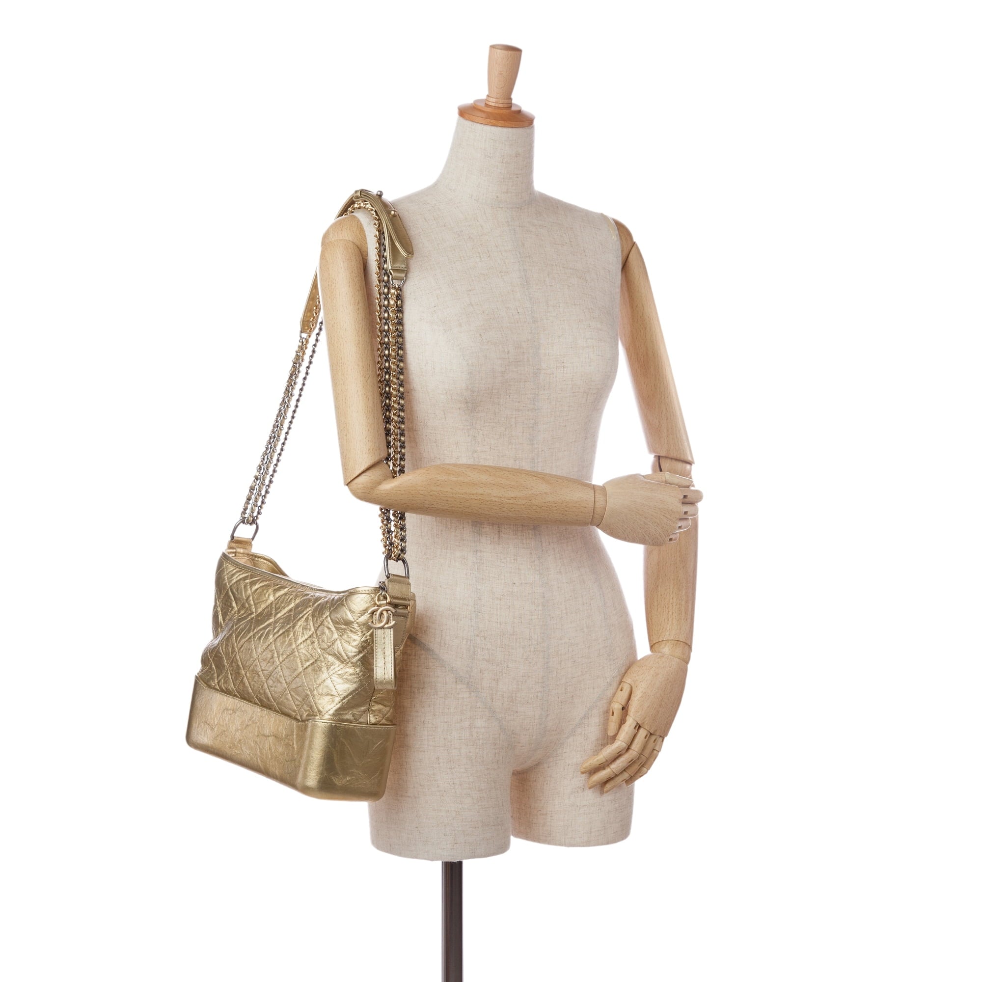 Pre-Owned Authenticated Chanel Medium Gabrielle Hobo Lambskin Leather Gold Shoulder Bag Unisex (Good)