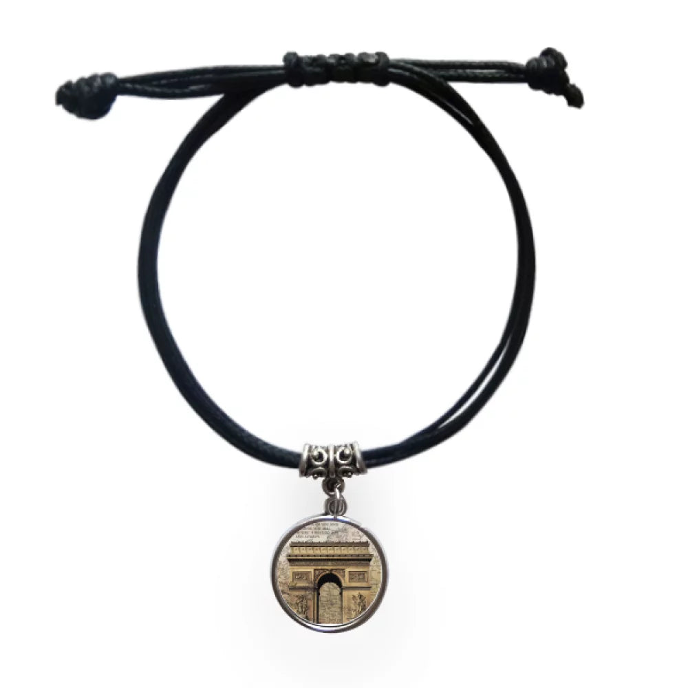 Arch Of Triumphal Best Paris Bracelet Leather Rope Wristband Black Jewelry
