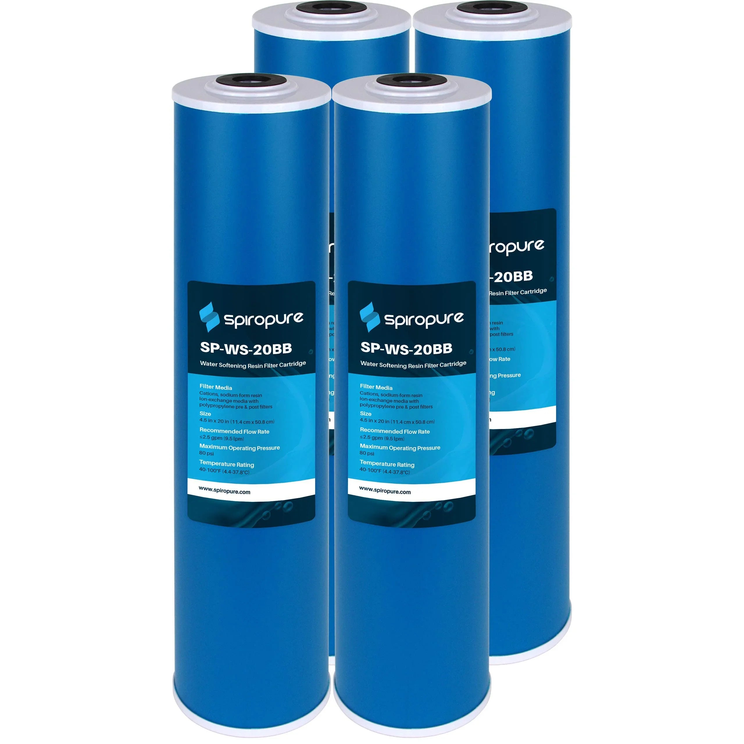 SpiroPure SP-WS-20BB 20” x 4.5” Cation Resin Liquid Softener Cartridge WS-20BB 155321-43 (Case of 4)
