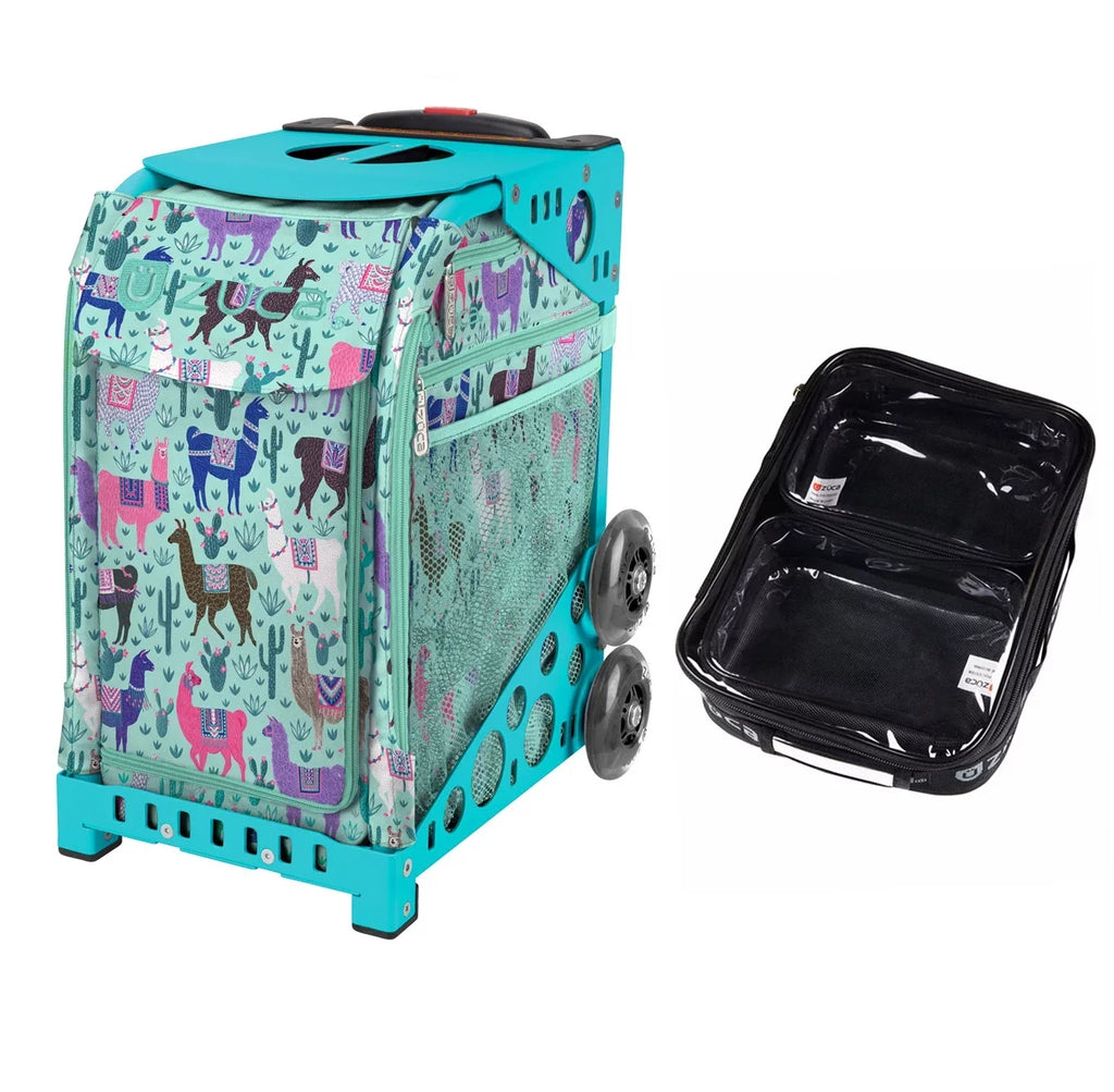 Zuca 18" Sport Bag - Llama Rama with 1 Large and 2 Mini Utility Pouches (Turquoise Frame)