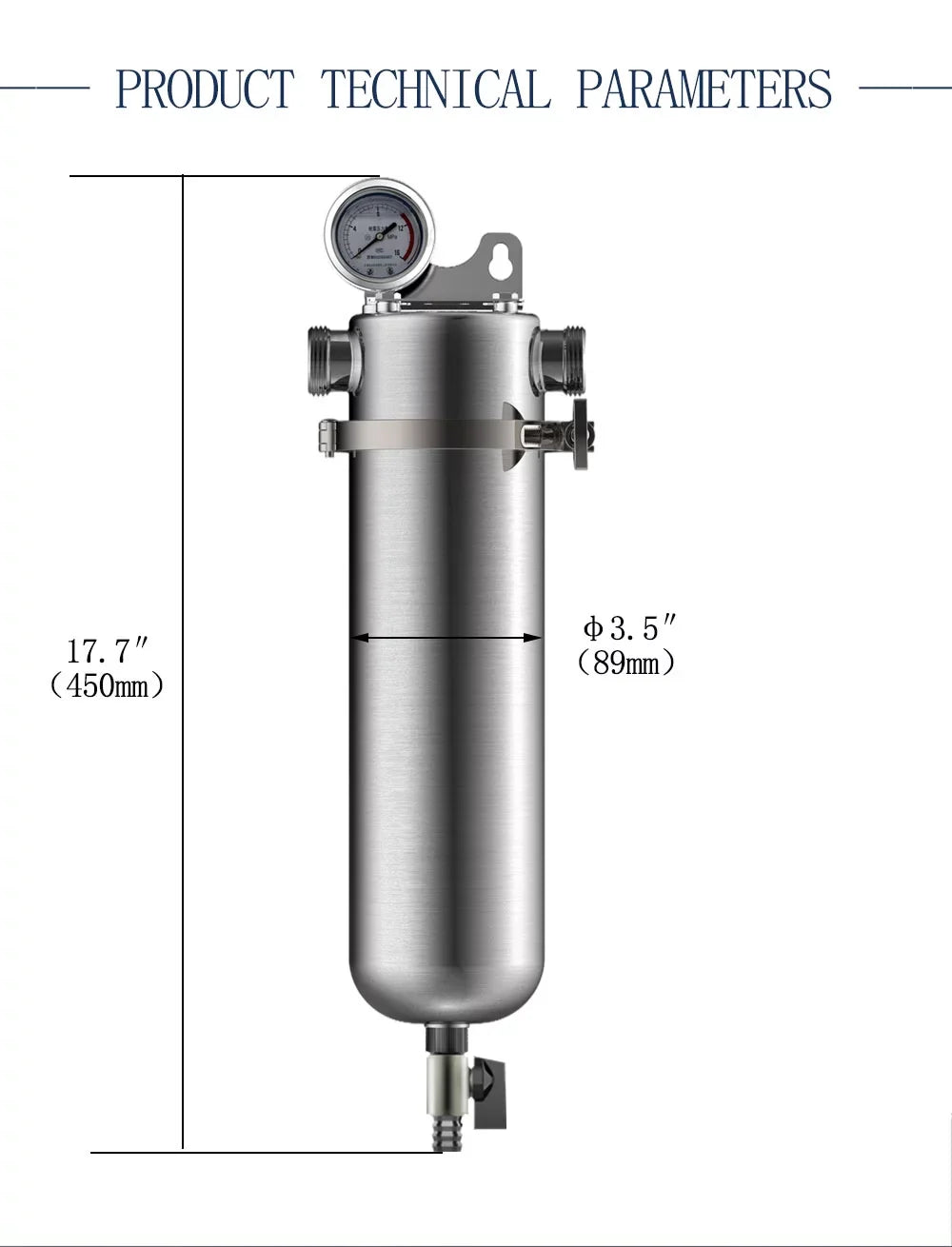 TECHTONGDA Front Liquid Filter Housing 10 inch Filter 1 inch NPT for Whole House Liquid Purification 304 Stainless Steel 8000L/h