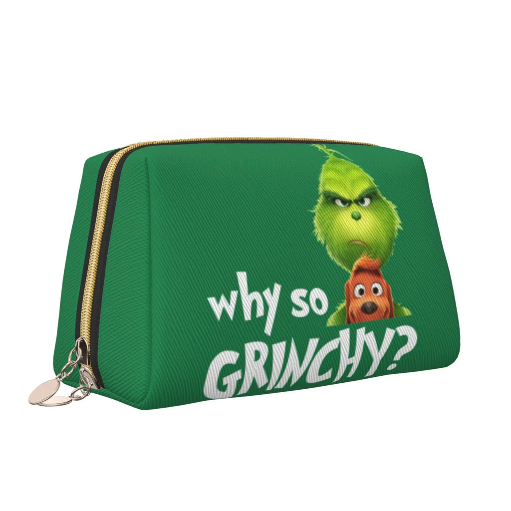 Funny Grinch Cosmetic Bag Makeup Organizer Leather Portable Pouch Gift Travel Toiletry Bag Storage Purse