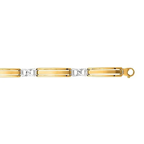 JewelStop 14K Yellow White Gold Shiny 2-Tone Gold Men's Fancy Bracelet, Lobster Clasp - 8.25 Inches, 11.2Gr.