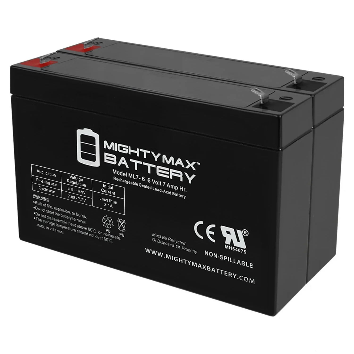 6V 7Ah SLA Battery for Mini Motos F1 Go-Kart 12v MM-GB81A - 2 Pack
