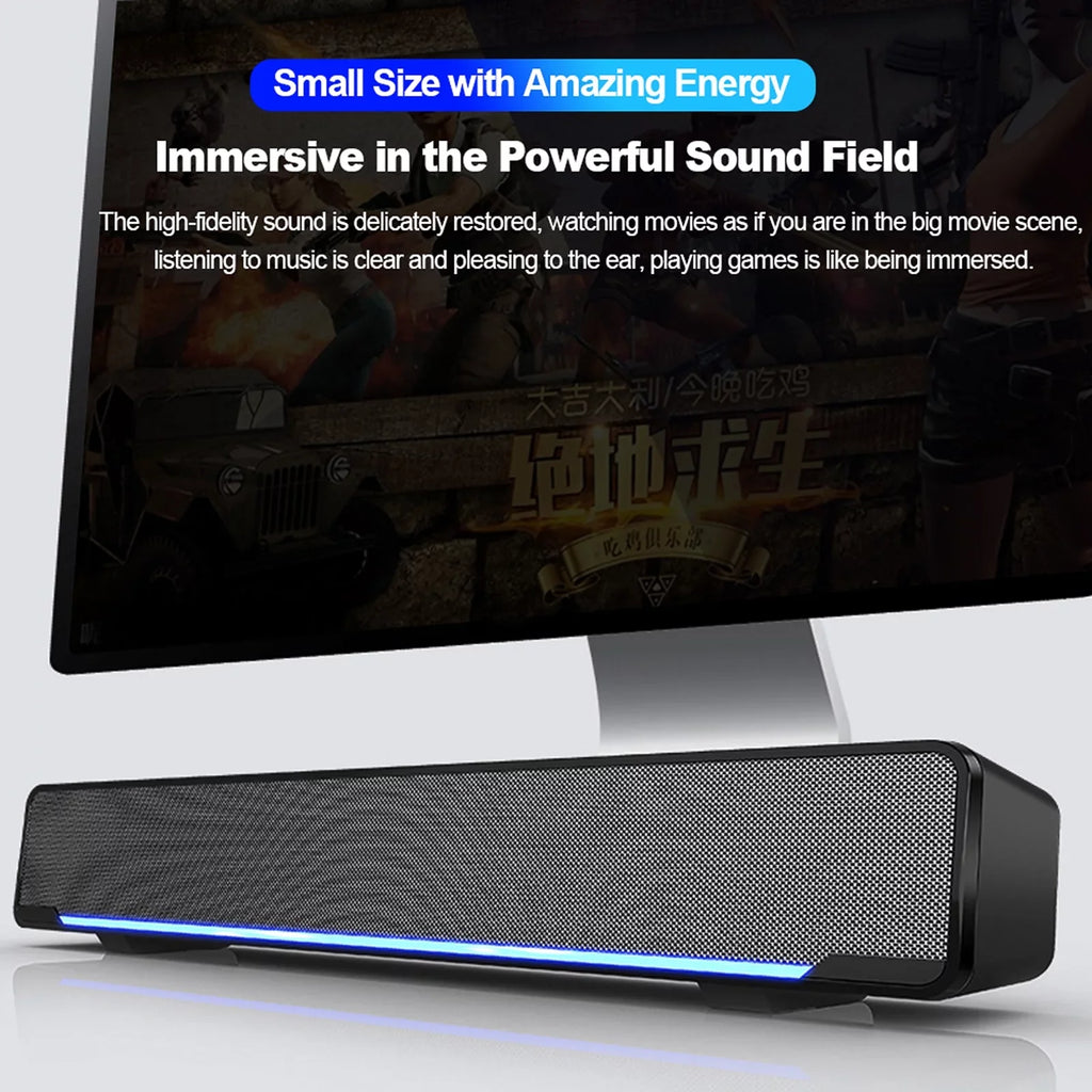 Carevas V-196 USB Wired Computer Speaker Bar Stereo Subwoofer Powerful Music Player Bass Surround Sound Box 3.5mm Audio Input for PC Mobile pc Smartphone Tablet MP3 MP4