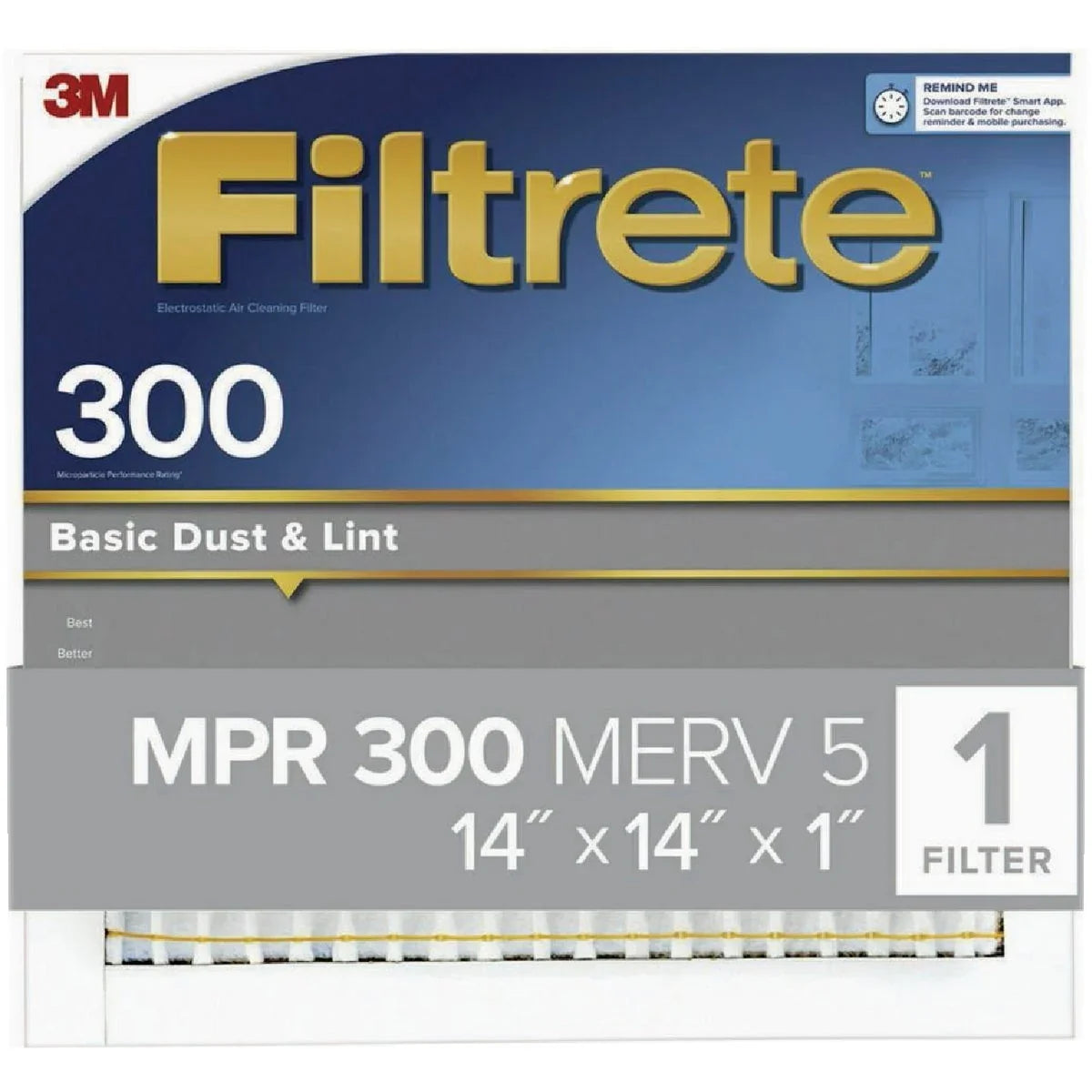 4 PK, Filtrete 14 In. x 14 In. x 1 In. Basic Dust & Lint 300 MPR Furnace Filter