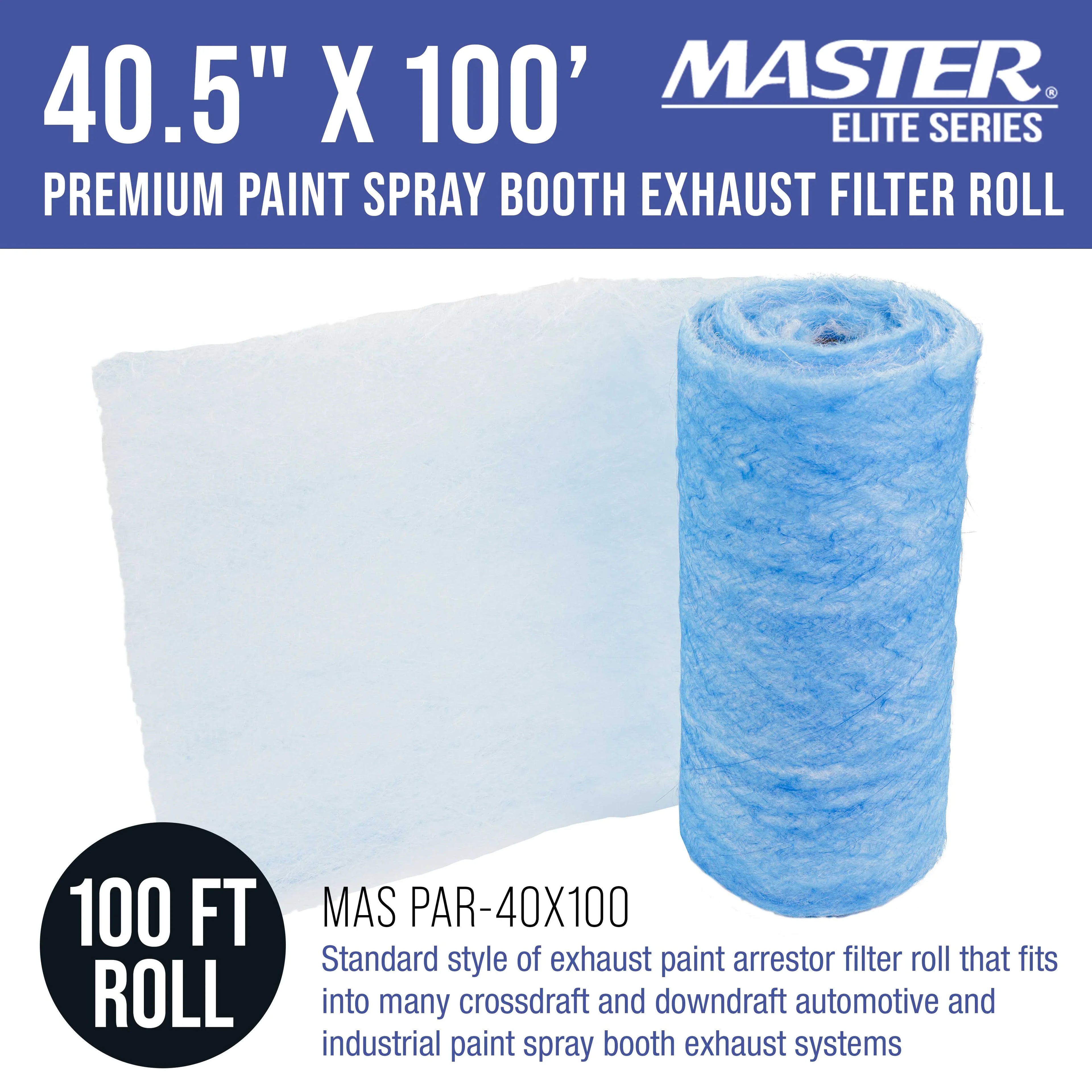 Master Elite Premium Paint Spray Booth Exhaust Filter Roll, 40.5" x 100' - 18 Gram Heavy-Duty Fiberglass Paint Arrestor - Captures Traps Overspray Paint Particles in Auto Autobody Refinish Booths