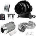 iPower 4 Inch 195 CFM Inline Fan Circulation Vent Blower, Air Carbon Filter, 8 Feet Ducting, Speed Controller, 1-Pair Rope Combo for Grow Tent Ventilation and Temperature Humidity Monitor, Low noise