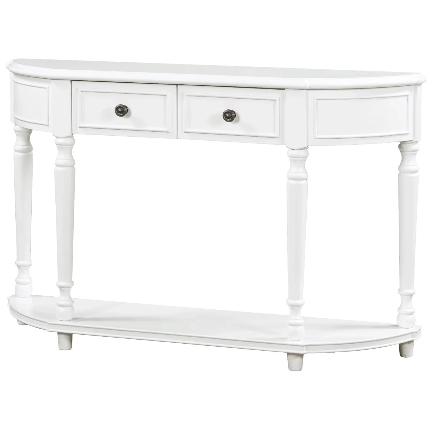 TREXM Retro Circular Curved Design Console Table with Open Style Shelf Solid Wooden Frame and Legs Two Top Drawers (White OLD SKU WF298768AAK)