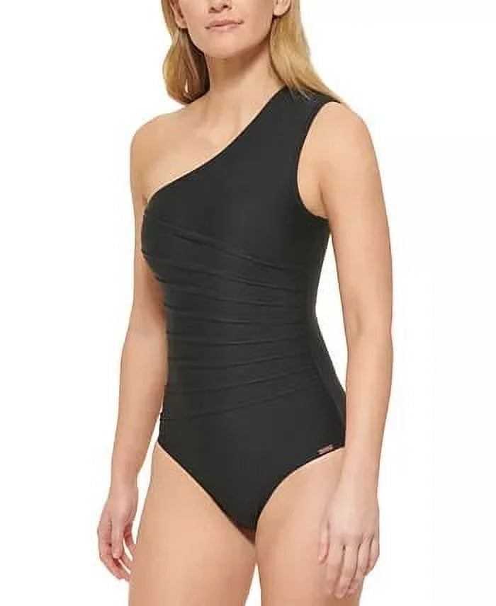 Calvin Klein BLACK One-Shoulder Starburst One-Piece Swimsuit, US 4
