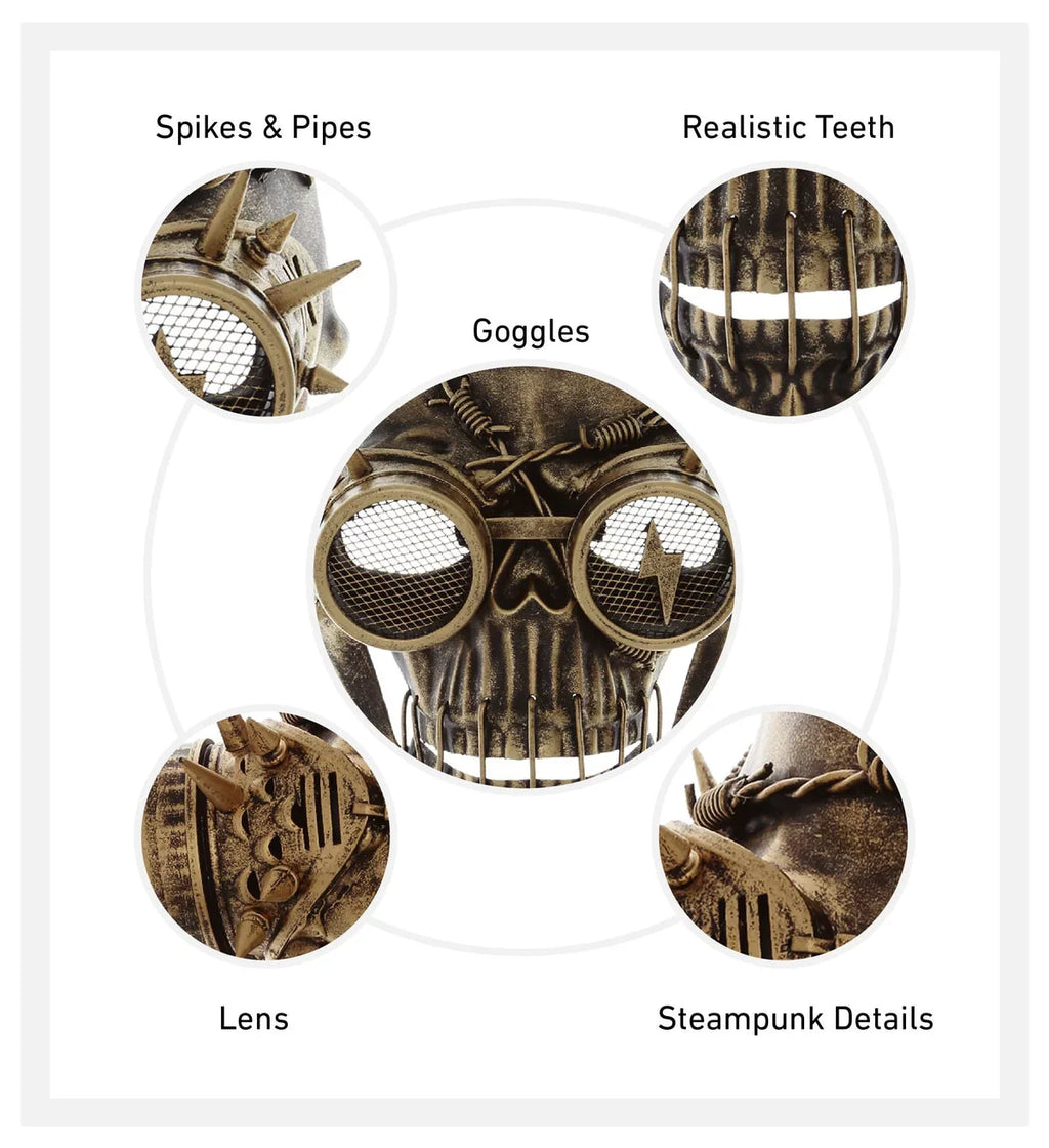 Attitude Studio Steampunk Wired Skeleton Full Face Mask Goggles Costume - Gold