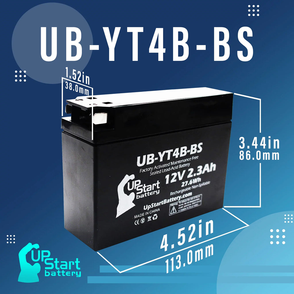 3-Pack UpStart Battery Replacement for 2015 Yamaha TTR110E 110CC Factory Activated, Maintenance Free, Motorcycle Battery - 12V, 2.3Ah, UB-YT4B-BS