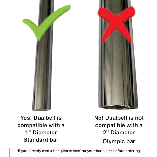 DUALBELL Superset Dumbbell to Barbell Adapters- Converts dumbbells for use on 1" diameter bar (up to 100 lb dumbbell, 2 Pair, 2 Spacers)