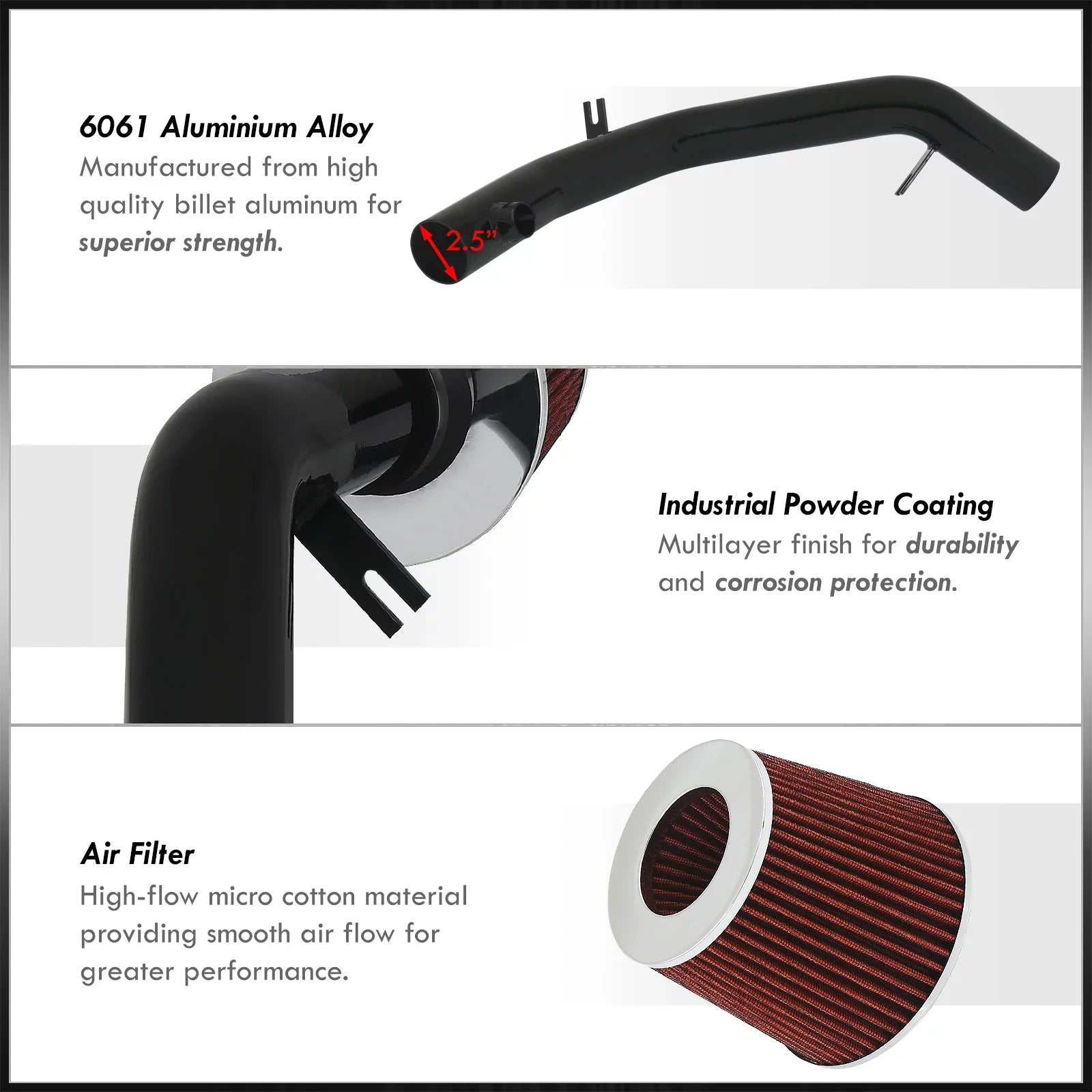AJP Distributors Cold Air Intake CAI Induction System Kit Black Aluminum Channel Piping + Filter Compatible/Replacement For Volkswagen VW Golf GTI Jetta VR6 2.8L 12V 1998 1999 2000 2001 2002 2003 2004