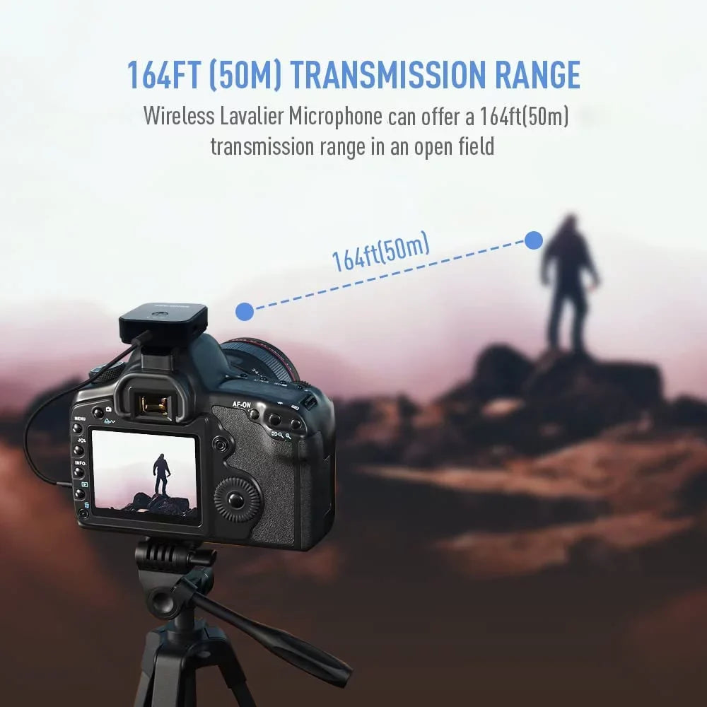 NEWWARE Wireless Lavalier Microphone for Camera/iPhone/iPad/Android/PC,2.4GHz Wireless Microphone System with Transmitter & Receiver,Clip-on Microphones,Lapel Mic 165FT 8H for Vlog Live Stream YouTube