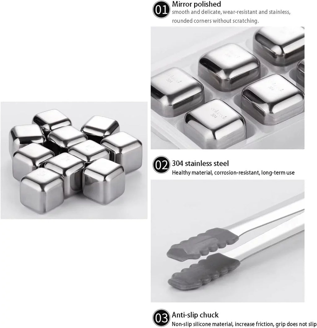 Whiskey Ice Cubes Stainless Steel Ice Cubes for Drinks Chilling Set of 4/6/8 with Box, Reusable Metal Whiskey Stones, Wine Chiller Rocks No Dilution Fluid Ice for Scotch, Vodka, Rum (Size : 8pcs