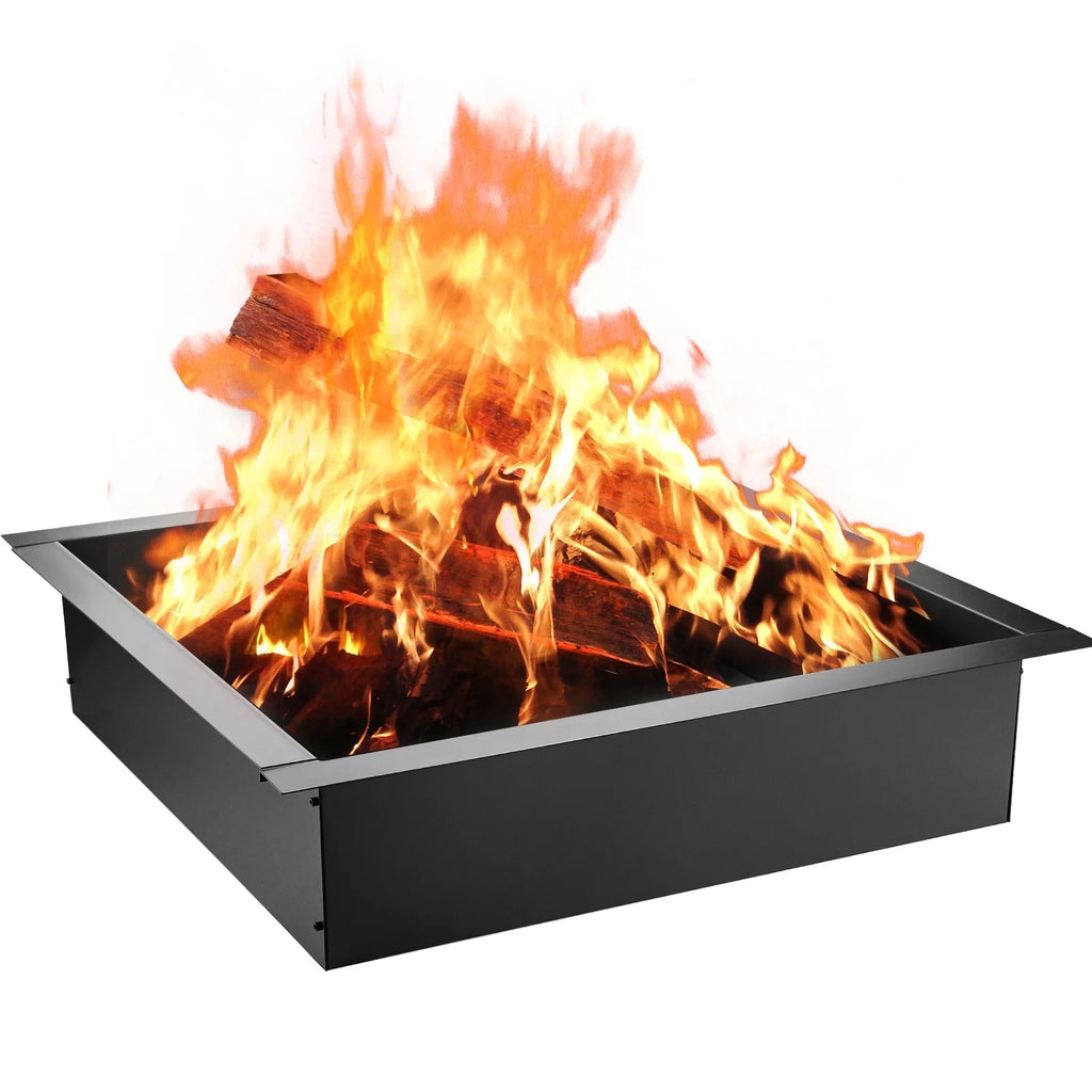 BENTISM Fire Pit Ring, 36" Square Fire Pit Insert, Heavy Duty Steel Fire Ring, DIY Bonfire Liner with Tongs Insert with Simple Installation for Outdoor, Patio, Backyard