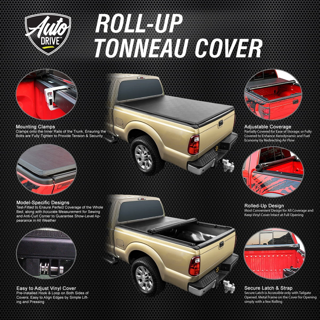 Auto Drive Soft Roll up Truck Bed Tonneau Cover Fits 05-21 Nissan Frontier 6ft 1in. Bed