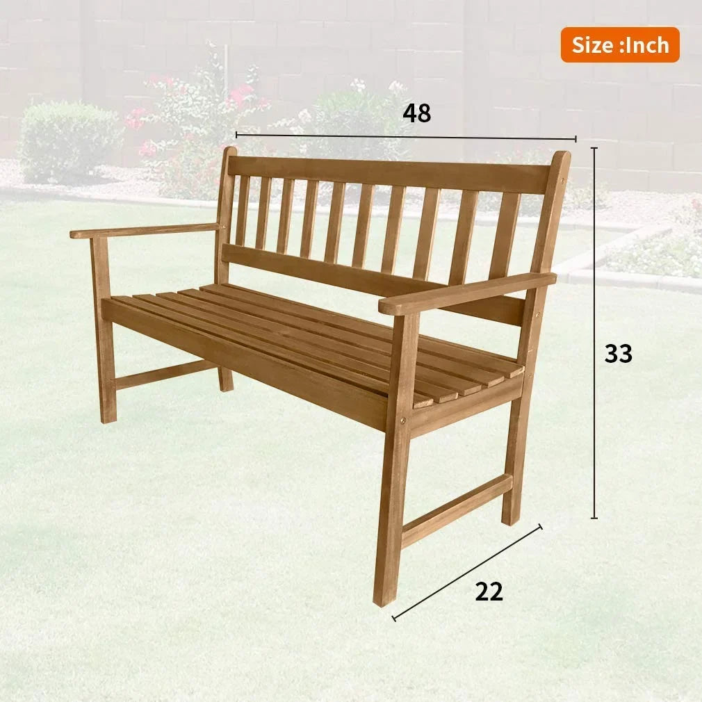 Outdoor Patio Bench Wood Garden Bench Park Bench Acacia Wood for Pool Beach Backyard Balcony Porch Deck Garden Wooden Furniture Outdoor Wood Bench (Natural)
