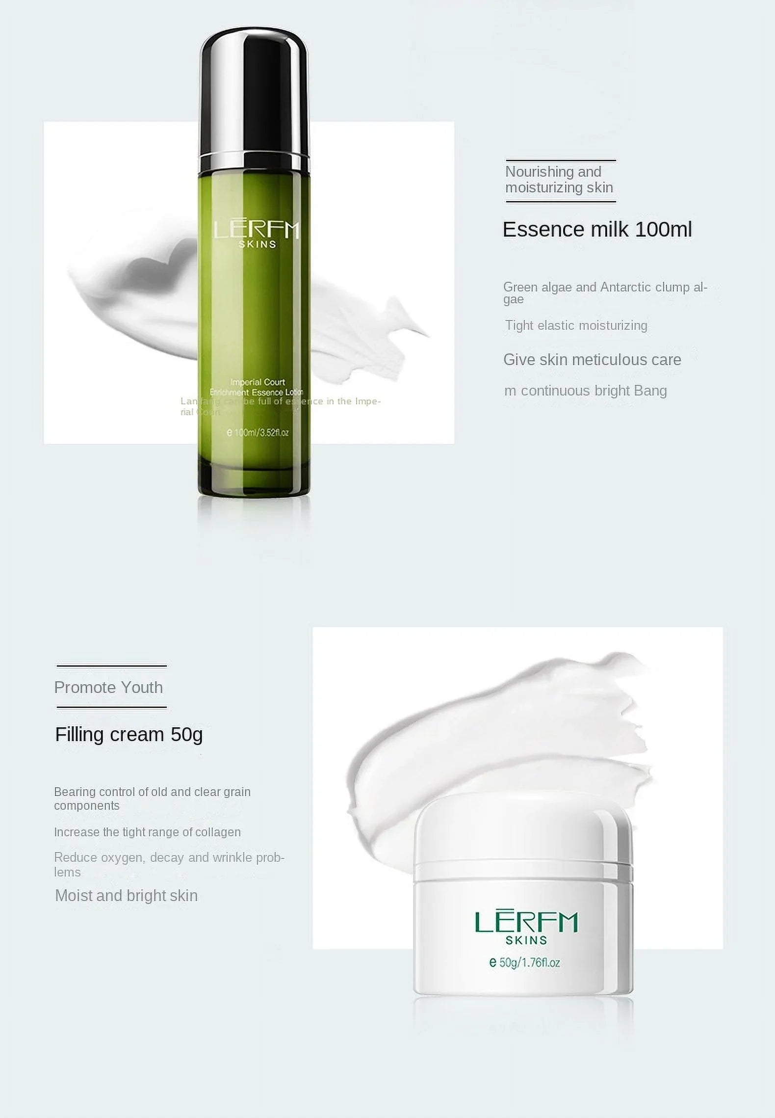 LERFM Face Skincare Set 6Pcs Deep Cleaning Pores Oil Control Toner Firming Face Serum Whitening Day Night Cream Beauty Products