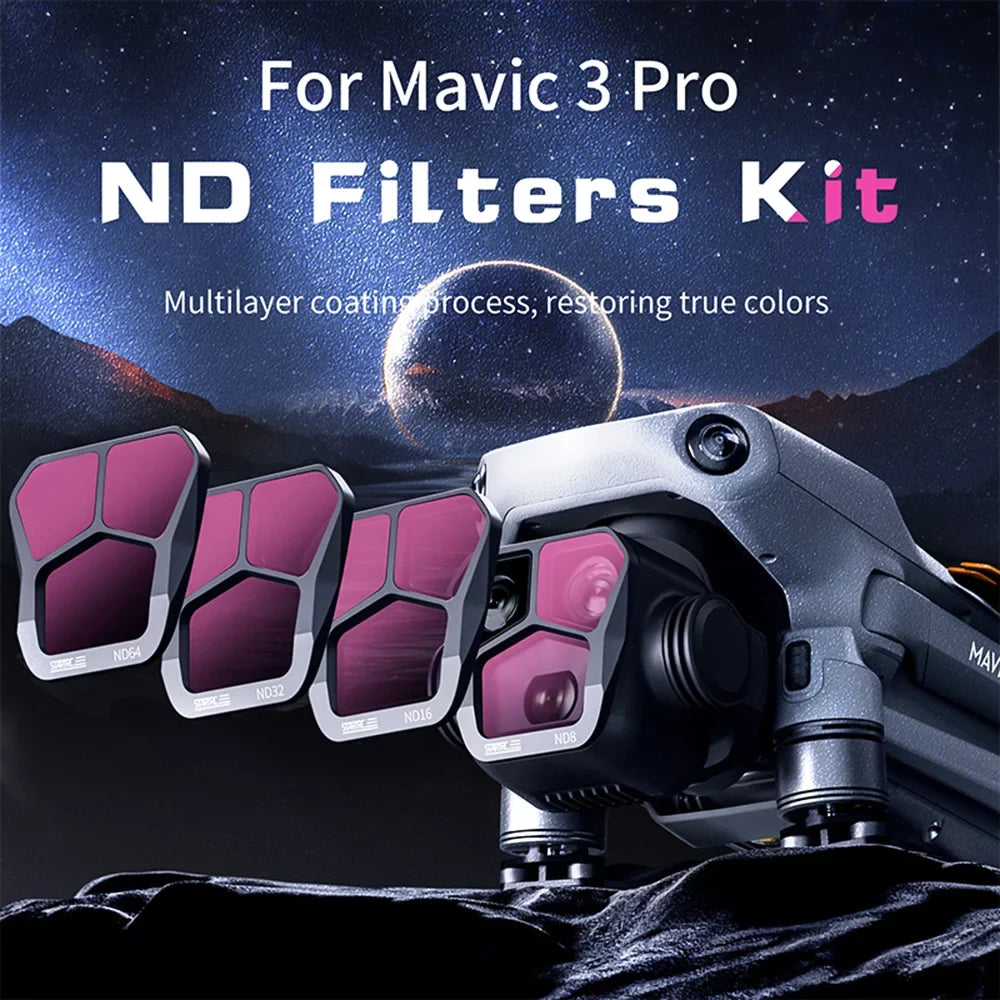 Docooler 4-Pack Filters ND8ND16ND32ND64 Lens Filter Aluminum Material AGC Optical Glass Fluid Scratch-resistant -reflective Coatings Compatible with Mavic 3 Pro