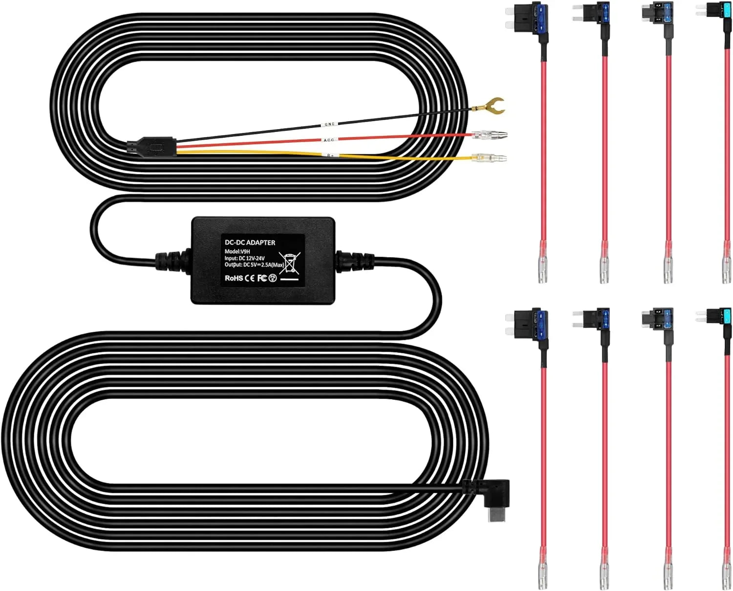 Dash Cam Hardwire Kit, Type-C Full Set Hard Wire Kit Fuse for P12/P12 Pro/P10 Pro Mirror Dash Cam, 12V-24V to 5V