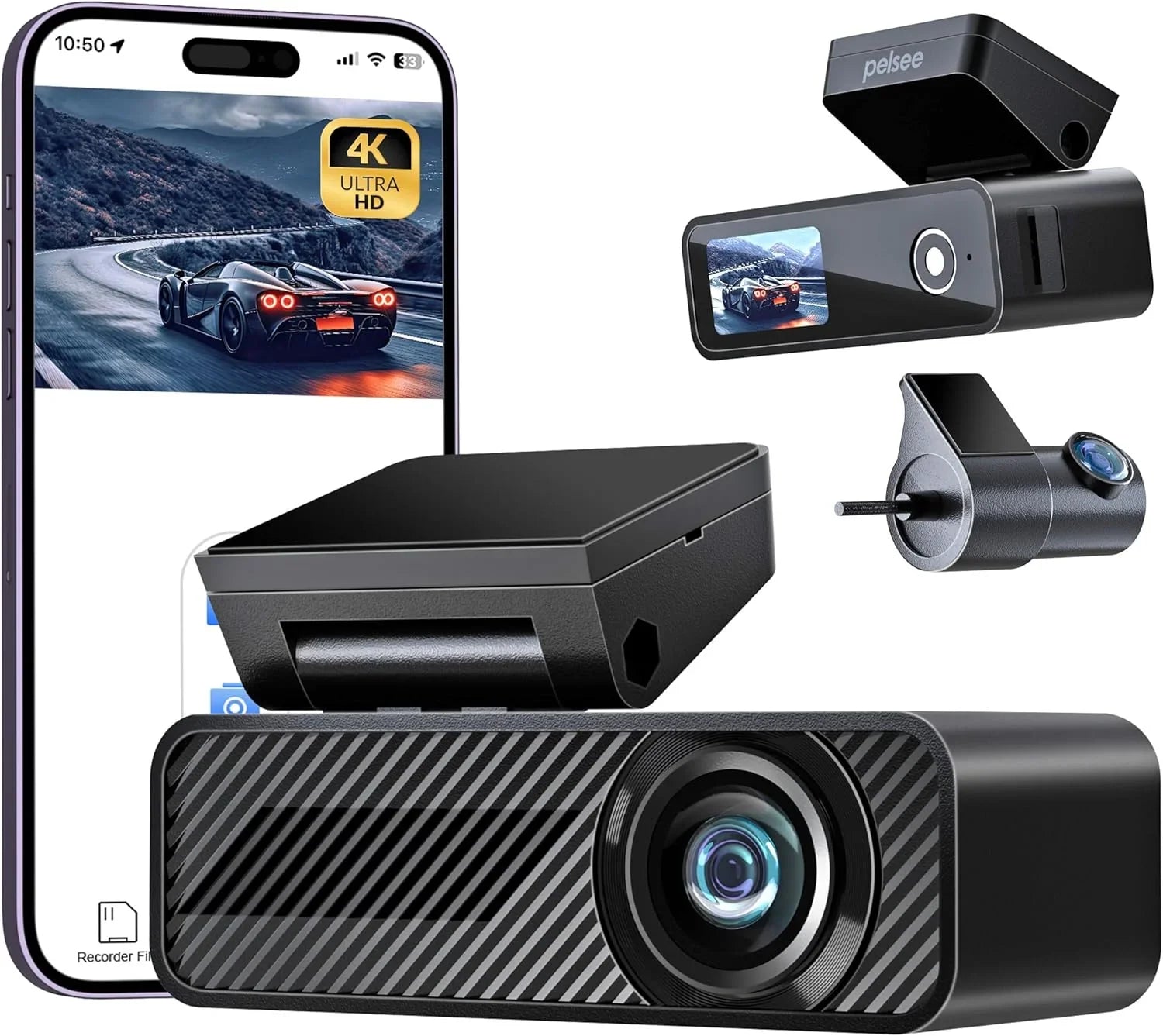 Pelsee Dash Cam Front and Rear, 4K Single Front Dash Camera, 2K/1080P Dual Car Camera for Cars, Built-in Wi-Fi,1.5” IPS Display Mini Dashcam,Night Vision,Voice Control,24H Parking Mode,G-Sensor,P1 Duo