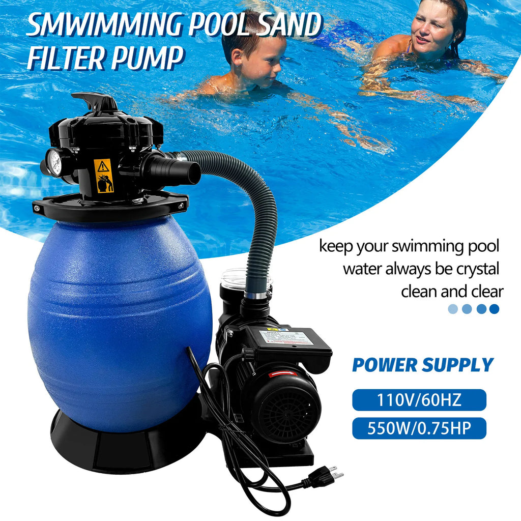 JSTUOKE 13" Pool Sand Filter, 6 Way Valve High-Flo Sand Filter Pump System w/ 3/4HP Pool Pump, Filter up to 10,000GAL Above Ground Swimming Pool