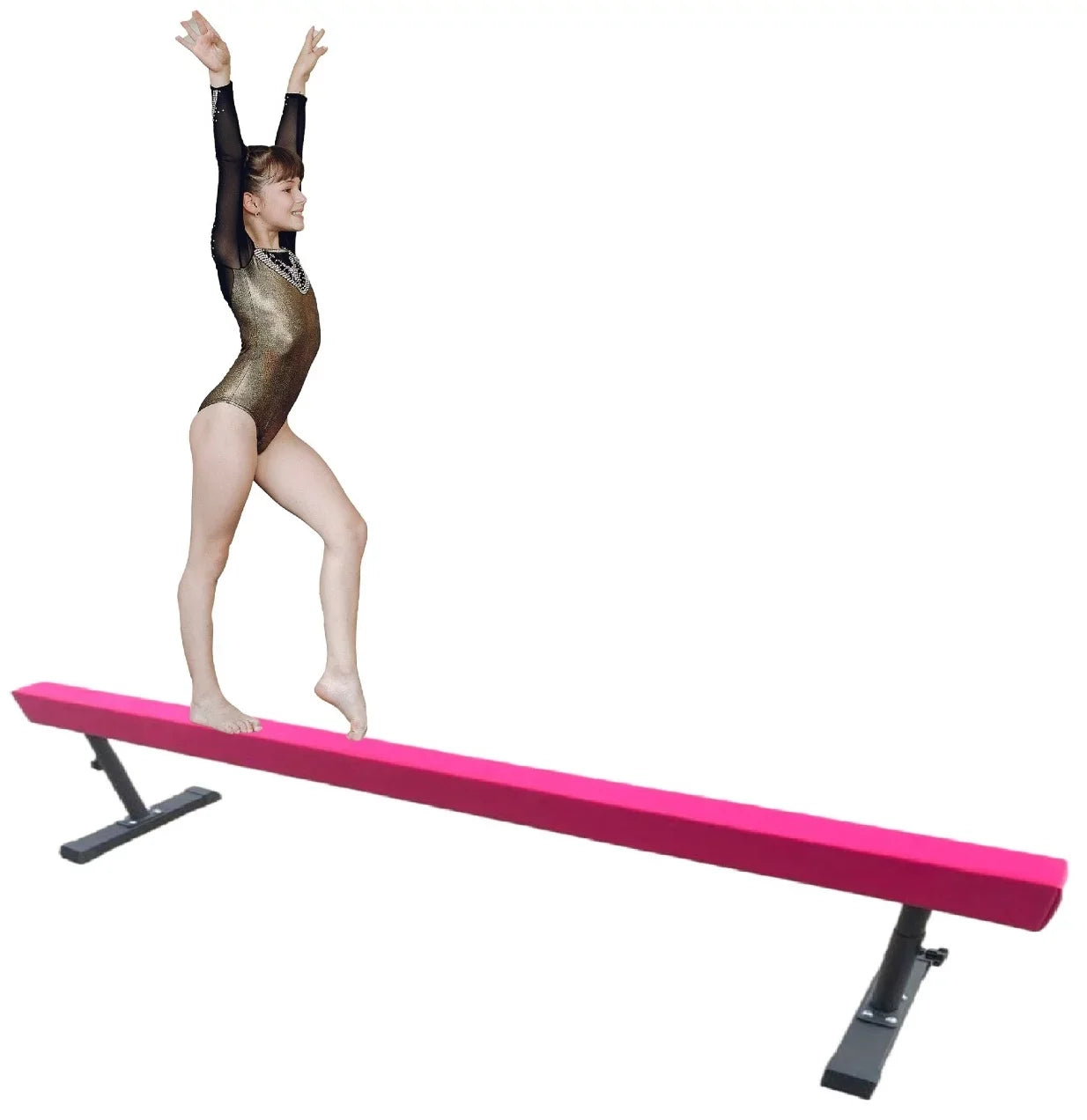 Athletic Bar 8ft Adjustable Acrobatic Tube Beam, High/Low Floor Balance Beam Gymnastics Equipment for Kids/Adults Gymnastics Beam for Gymnastics Competition Training Practice fine Yoga Stretching Pink