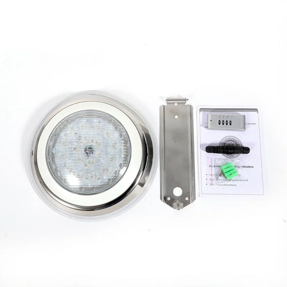 12V 54W RGB Liquid Swimming Pool Light 7 Color-Change LED Lights w/Remote IP68 Fluid Stainless Steel