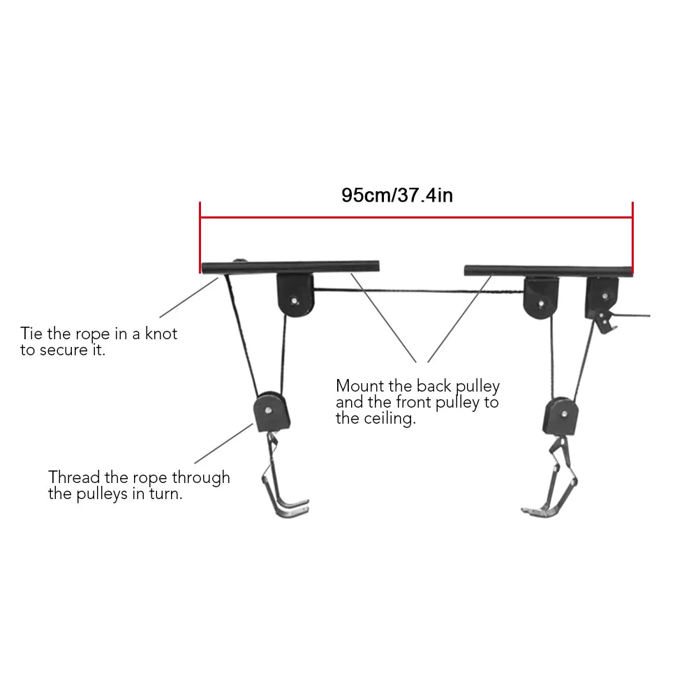 Tomfoto Hoist Garage Storage Bike Lift Pulley System with 60kg Bearing Overhead Bike Rack Heavy Duty Ceiling Hanger