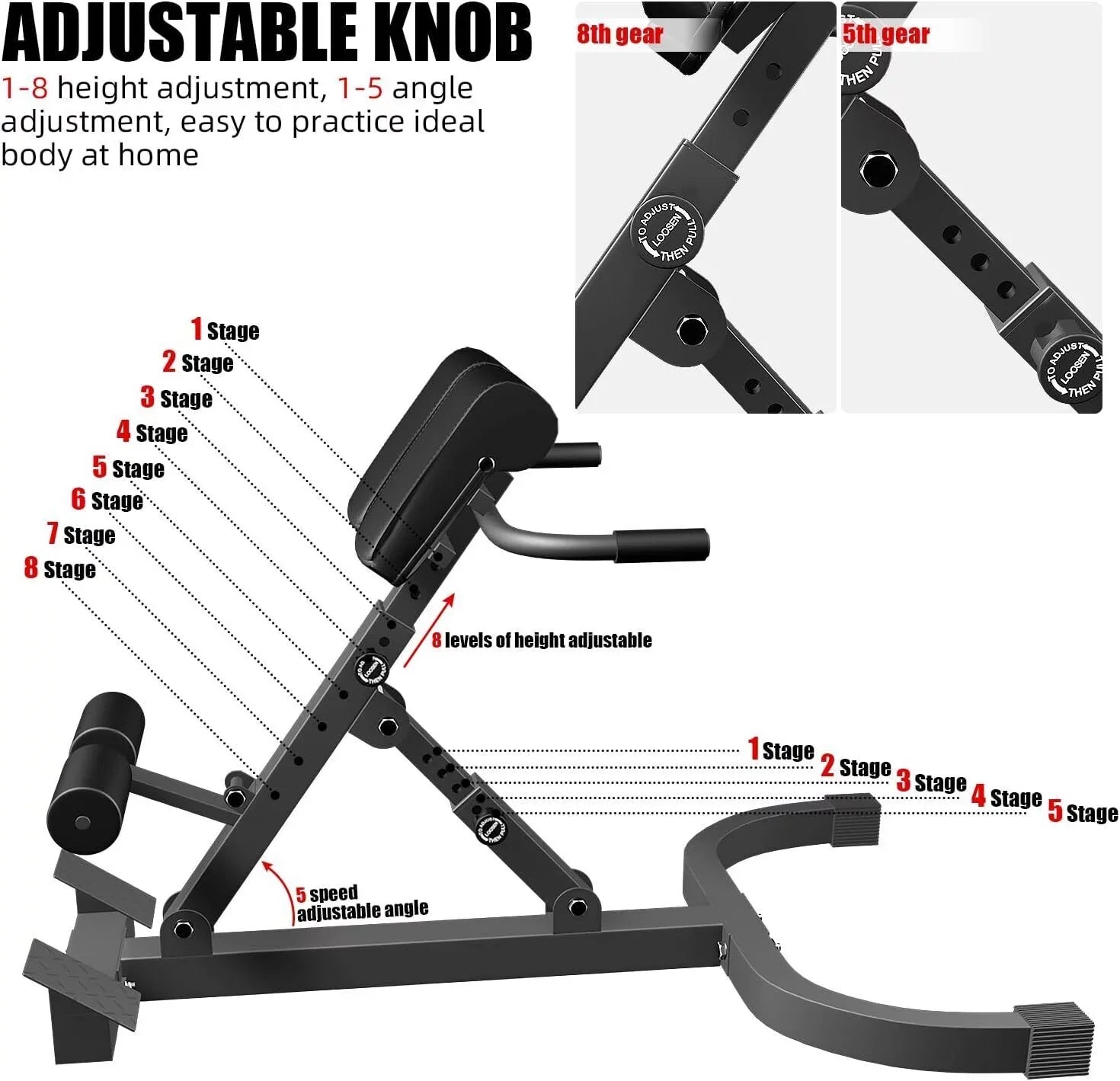 Denest Roman Chair Back Extension Machine - Lower Back Hyperextension Bench -Adjustable